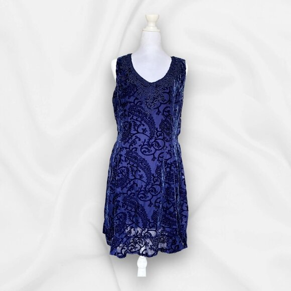 Reba Sleeveless Navy Velvet Burnout Dress - Size Large Cocktail, Evening, Party - Picture 1 of 10